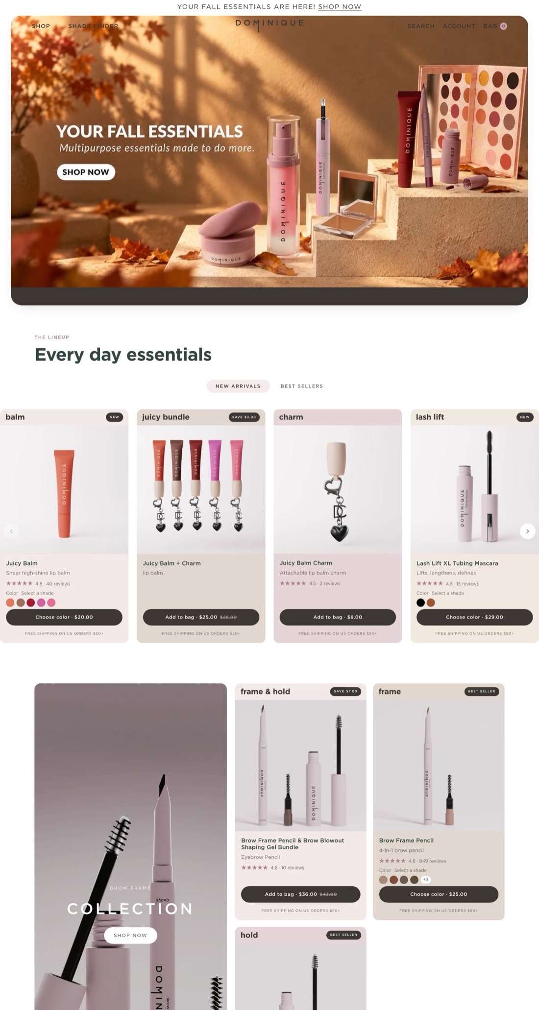 The redesigned Dominique homepage on desktop