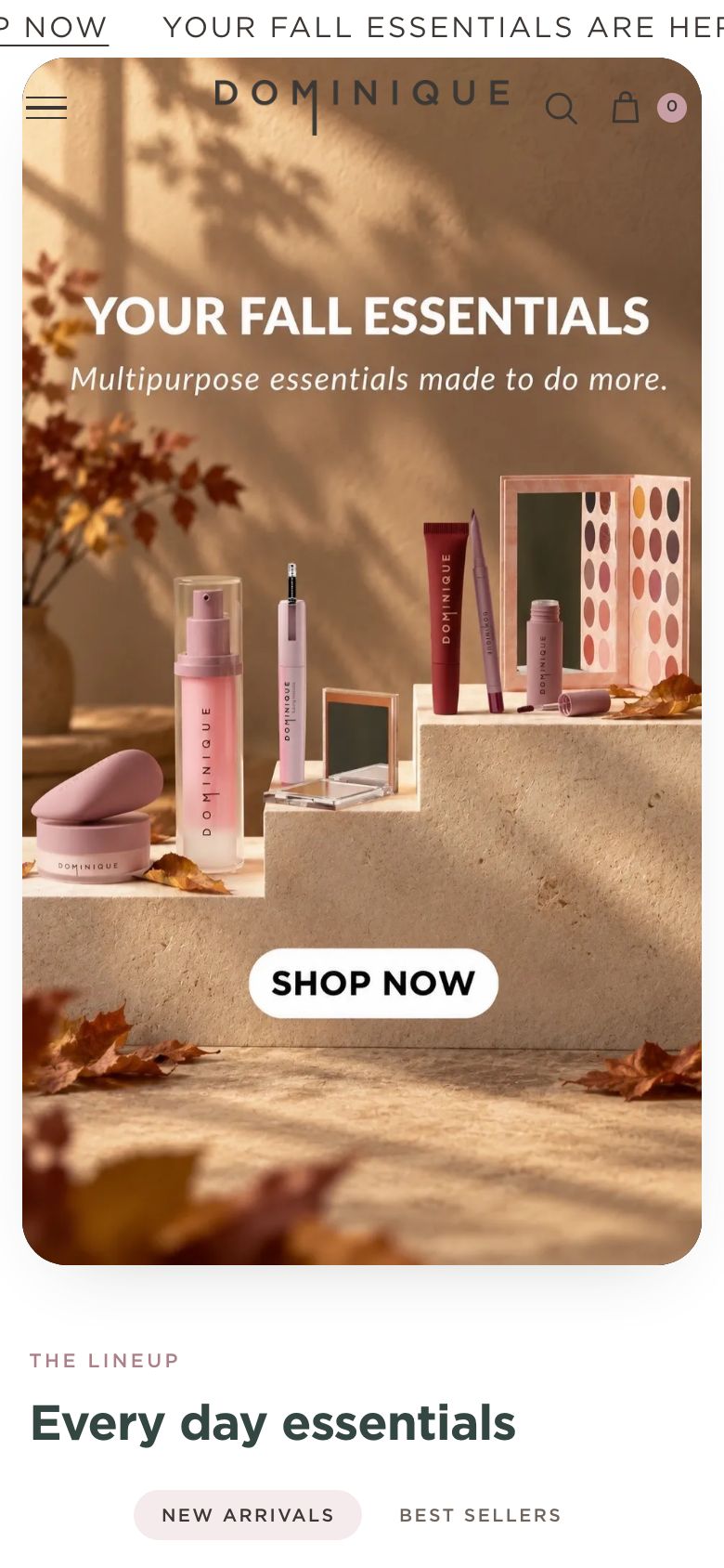 The Dominique homepage on mobile