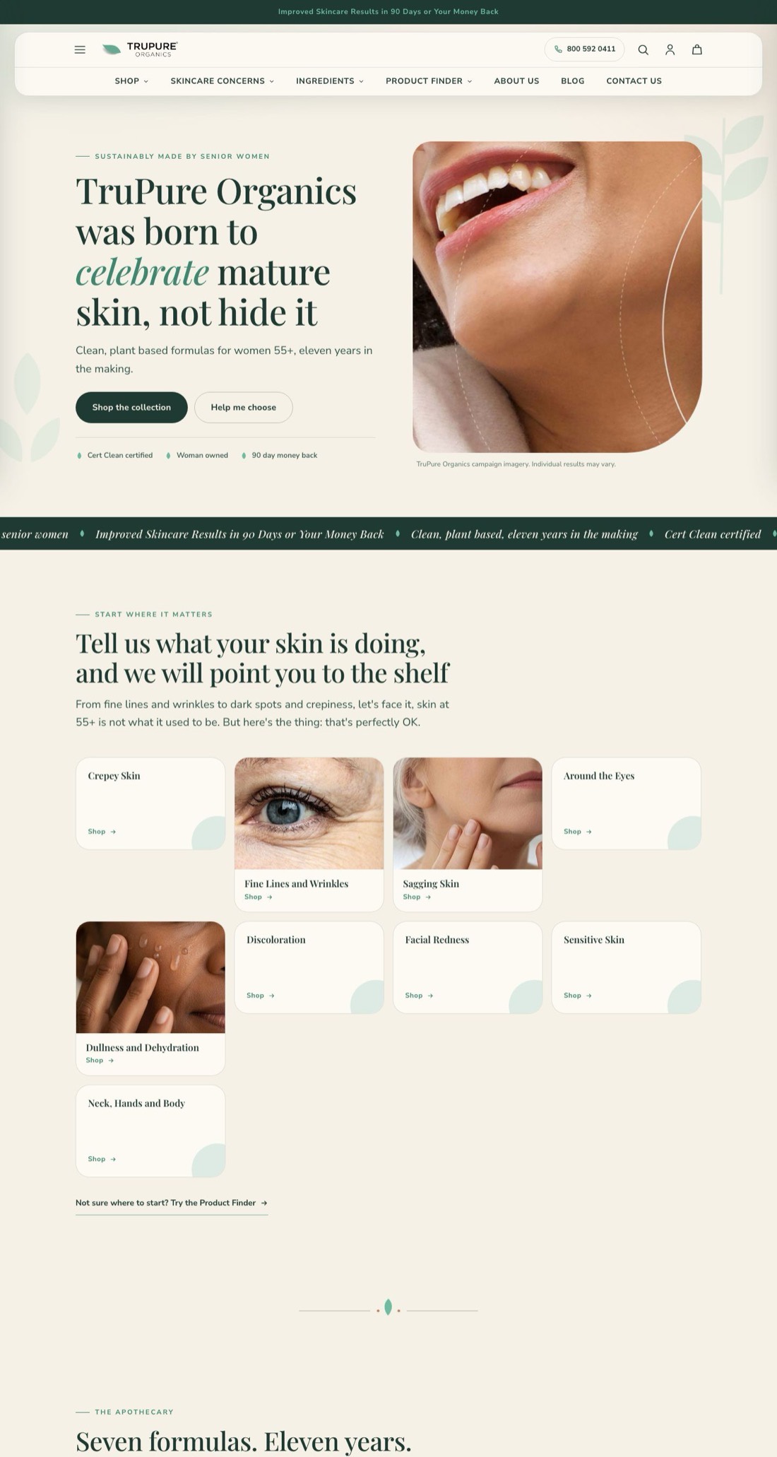 The TruPure Organics homepage redesign on desktop