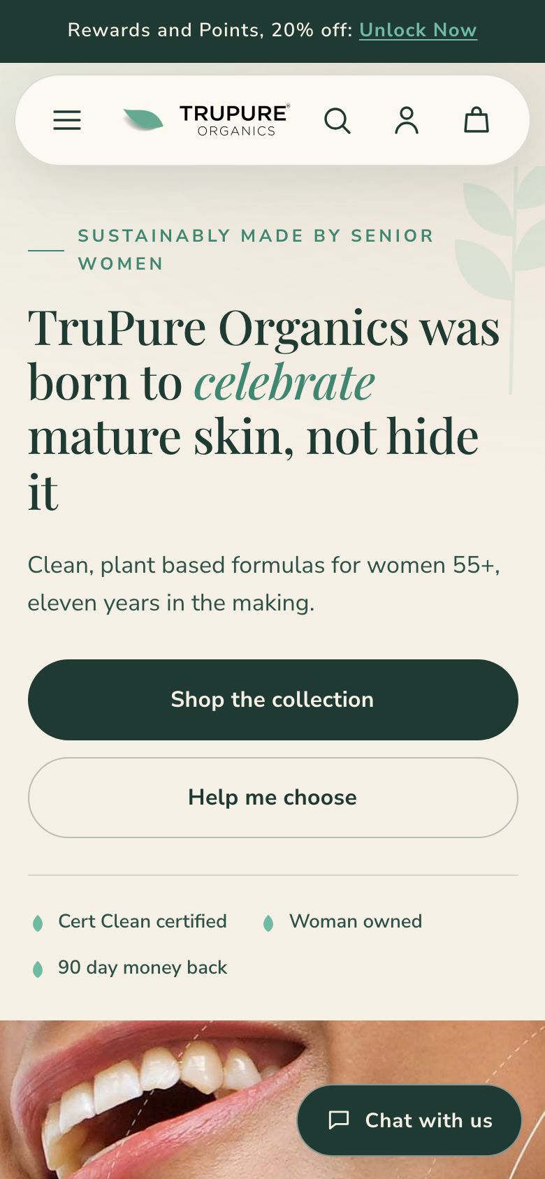 A skincare store homepage redesigned by Cincee, on a phone