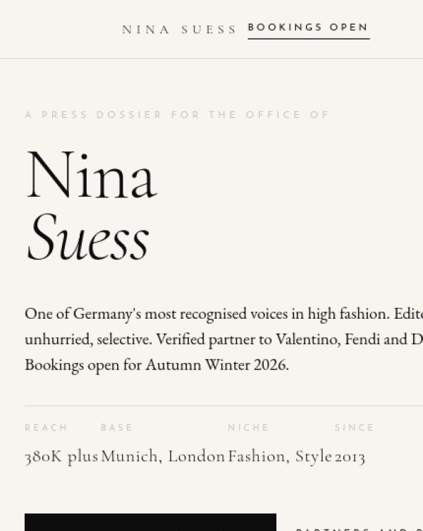 Nina Suess media kit site